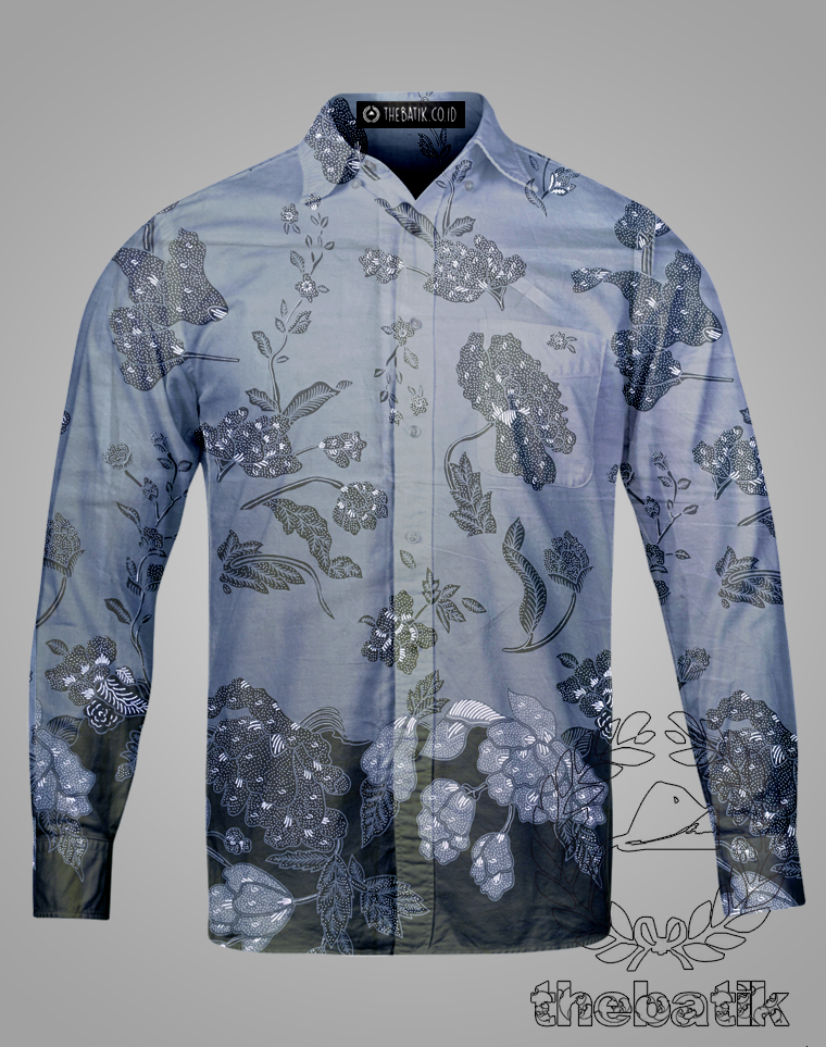 Bahan Seragam Batik Semi Tulis Motif Buketan Navy Abu-Abu Ukuran 2.4 m