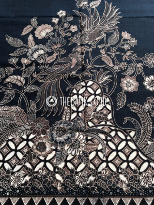 Bahan Seragam Batik Pekalongan Burung Latar Hitam 2.4 m