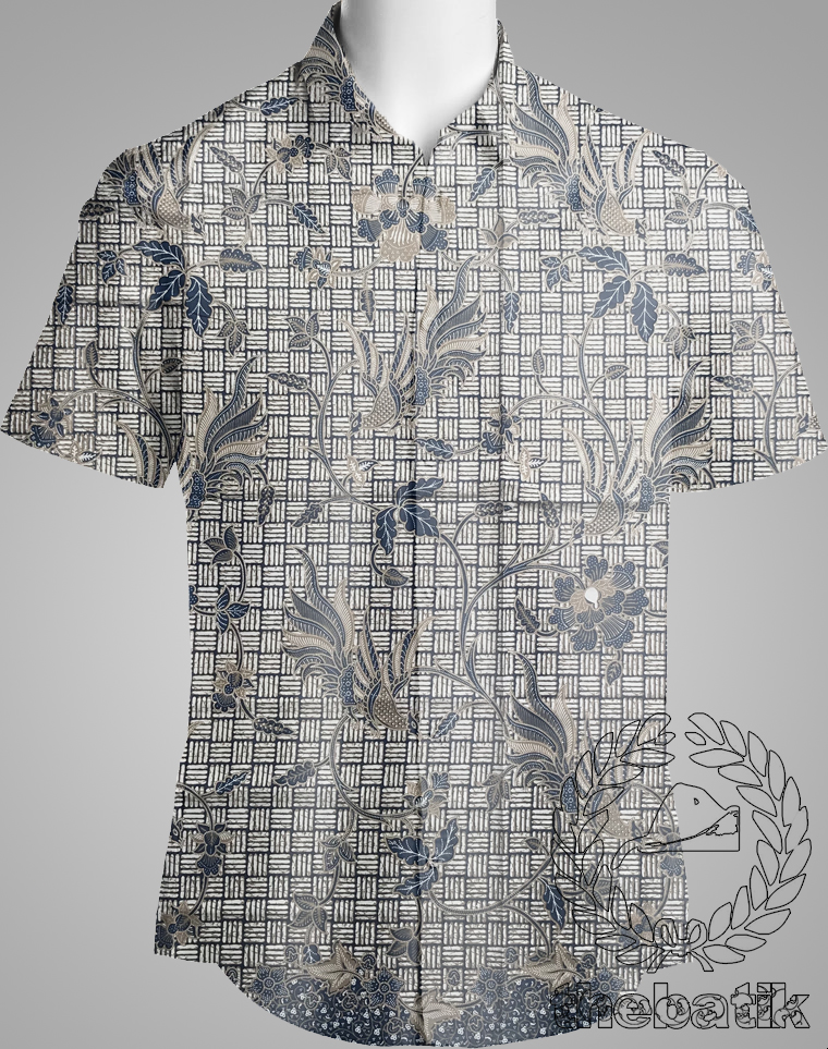 Kain Bahan Batik Seragam Motif Burung Indigo Ukuran 2.4 m