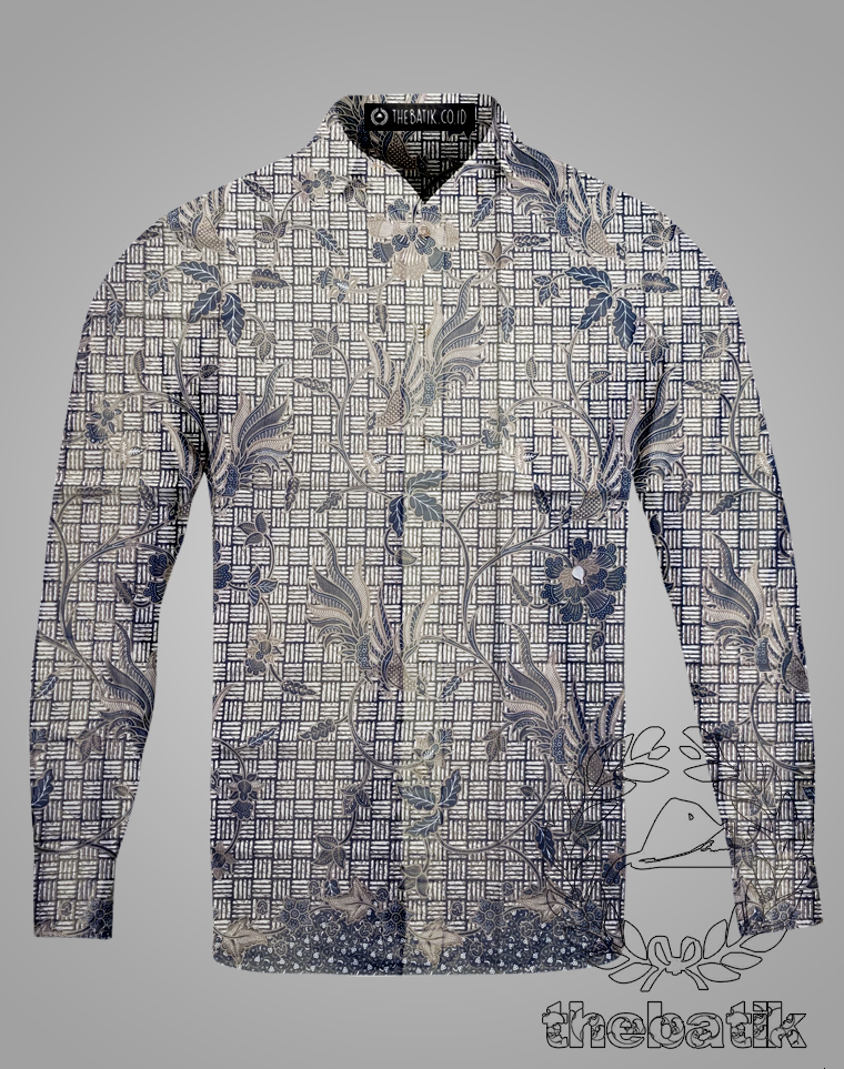 Kain Bahan Batik Seragam Motif Burung Indigo Ukuran 2.4 m