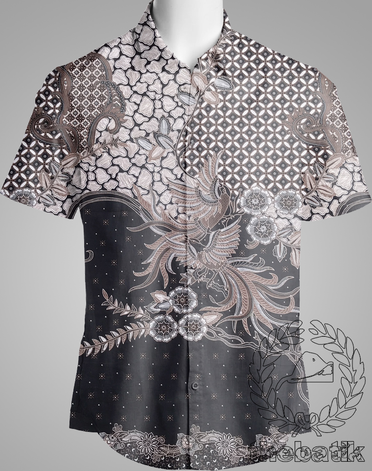 Bahan Seragam Batik Pekalongan Motif Burung Latar Hitam Kombinasi Ukuran 2.4 m