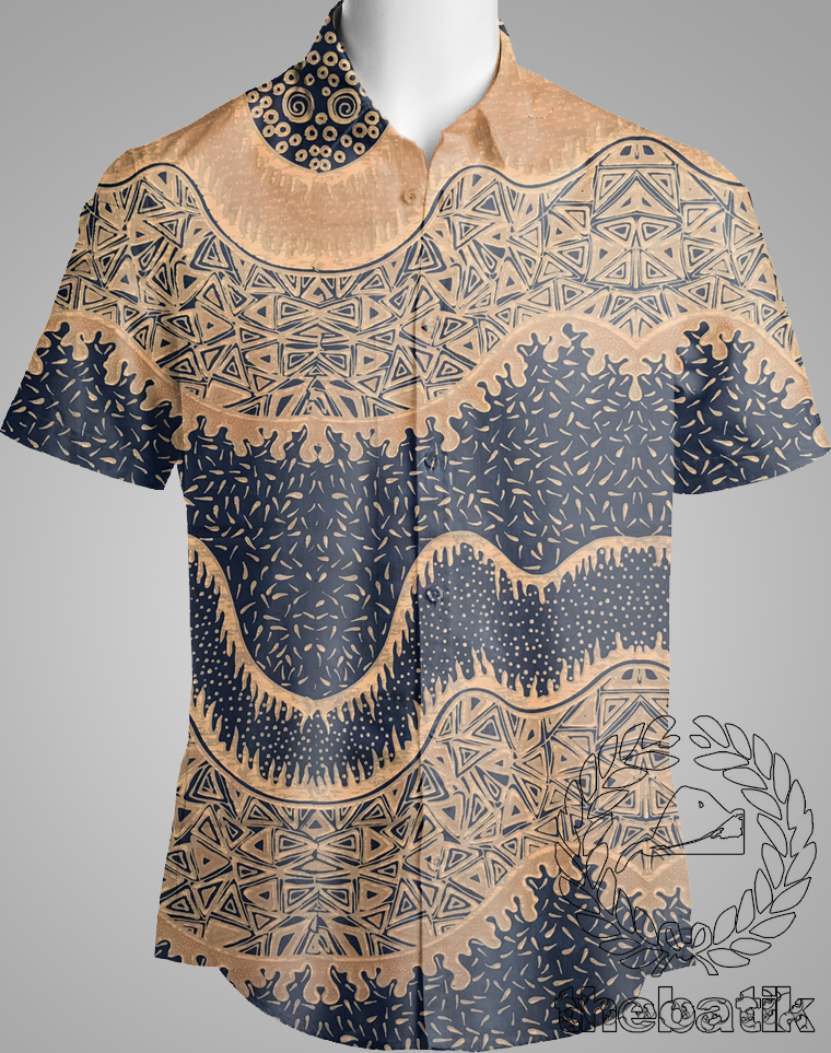 Kain Batik Seragam Kantor Keluarga Motif Kontemporer Kuning Hitam Ukuran 2.4 m