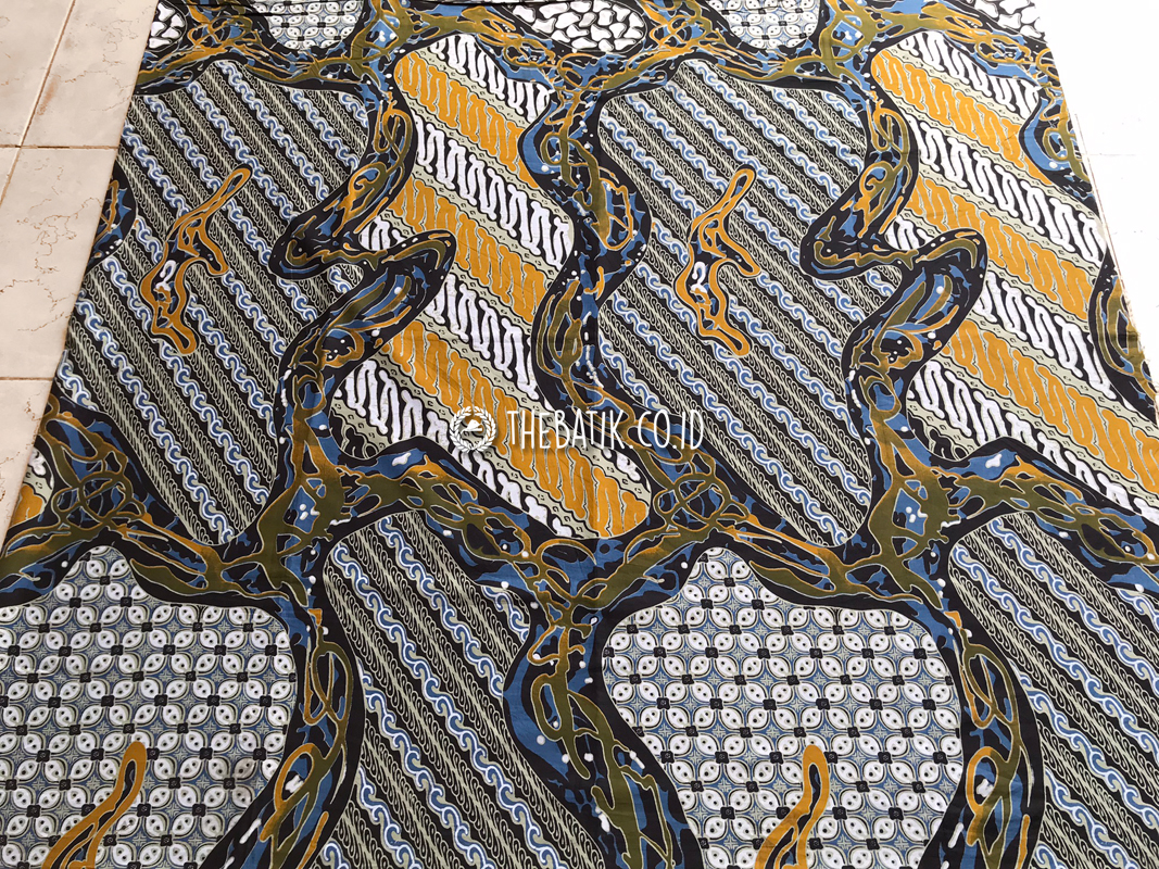 Bahan Baju Seragam Batik Modern Parang Kombinasi Hitam Kuning Ukuran 2.4 m