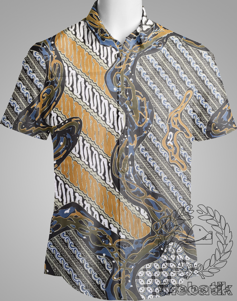 Bahan Baju Seragam Batik Modern Parang Kombinasi Hitam Kuning Ukuran 2.4 m