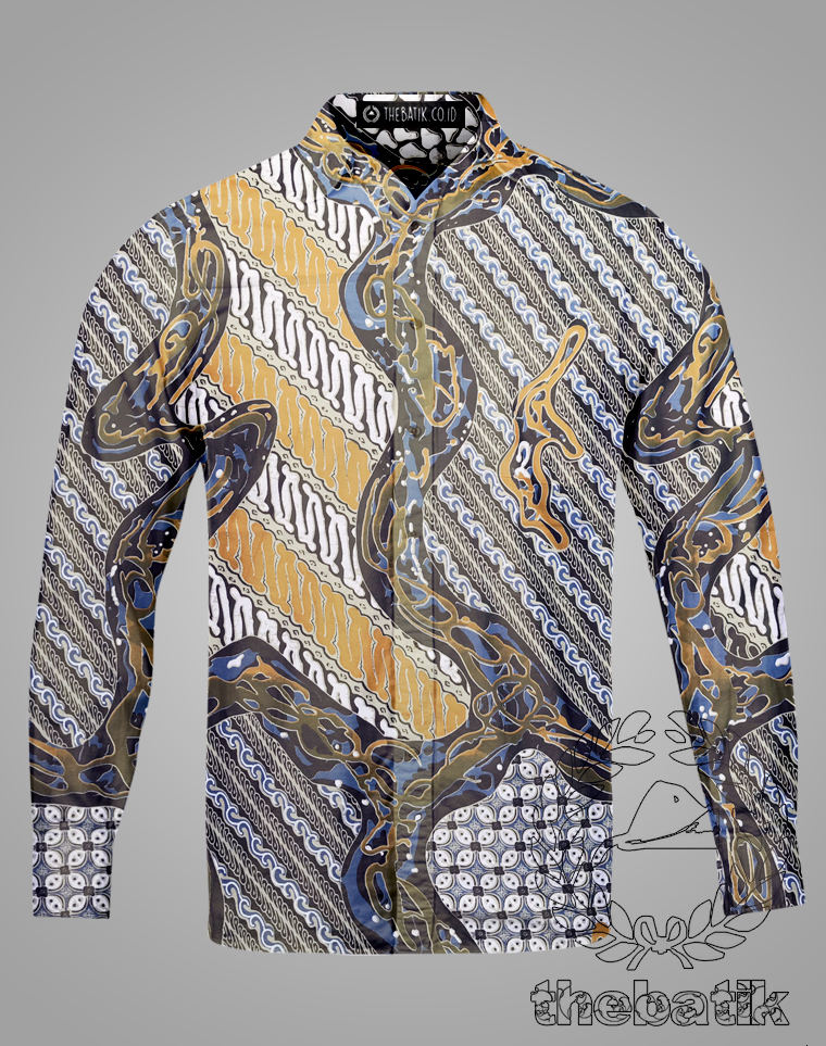 Bahan Baju Seragam Batik Modern Parang Kombinasi Hitam Kuning Ukuran 2.4 m