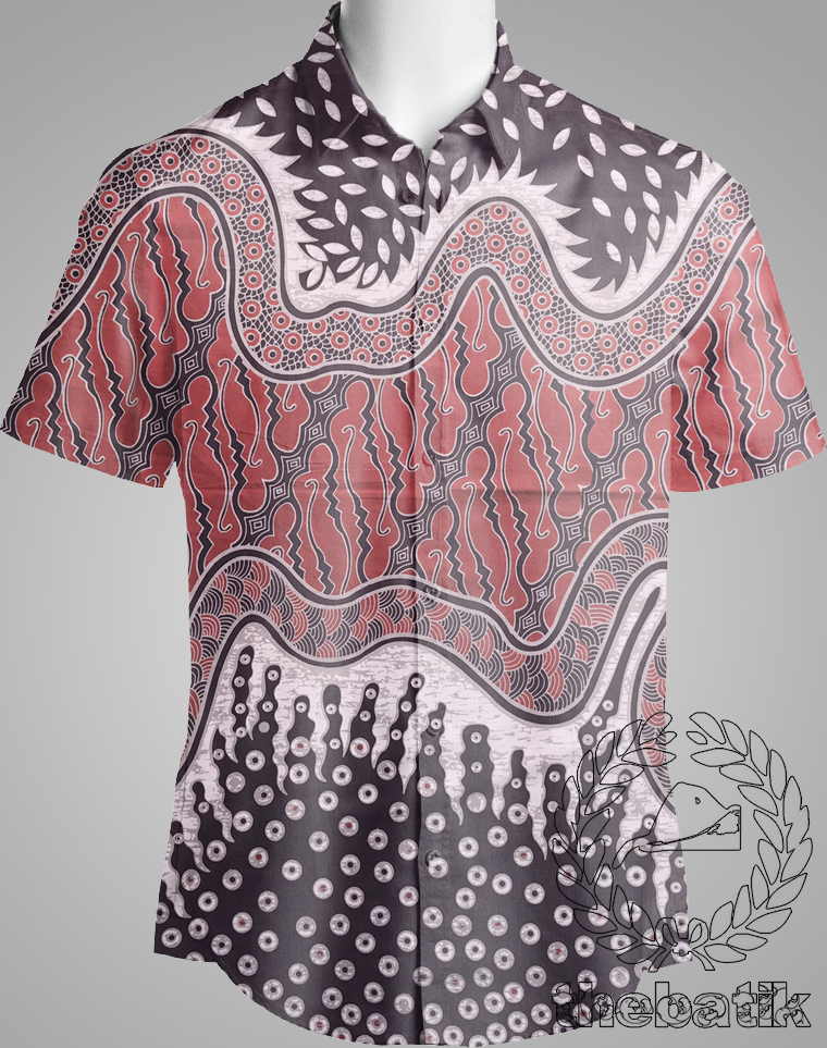 Kain Bahan Batik Seragam Kantor Keluarga Motif Modern Merah Hitam Ukuran 2.4 m