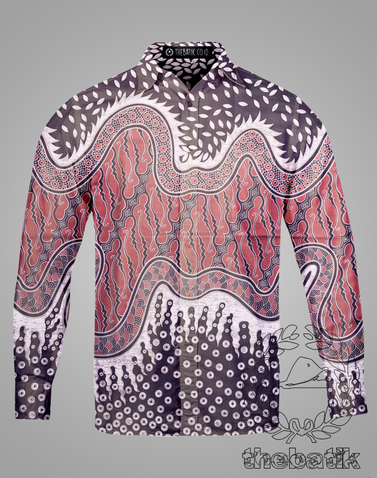 Kain Bahan Batik Seragam Kantor Keluarga Motif Modern Merah Hitam Ukuran 2.4 m