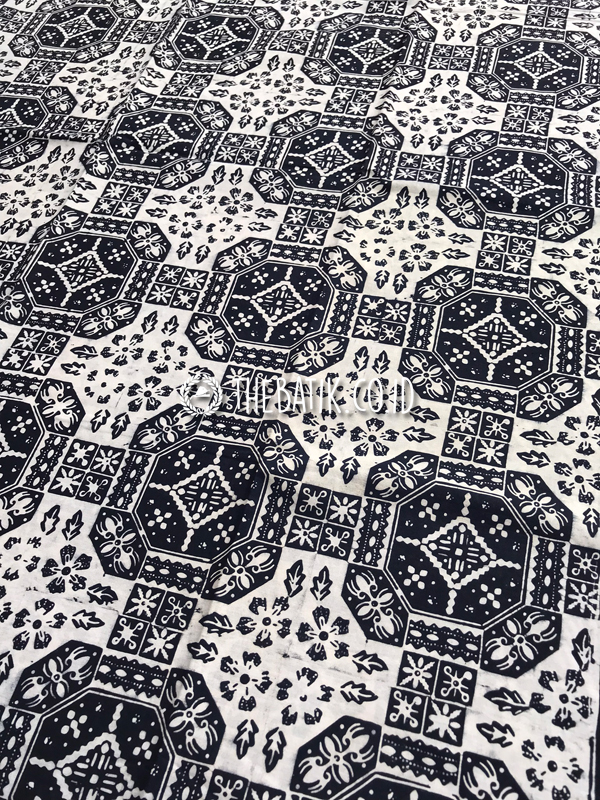 Bahan Baju Seragam Batik Cap Kelengan Monokrom Hitam Putih Modern 2 m