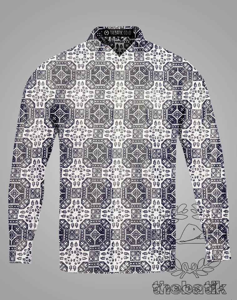 Bahan Baju Seragam Batik Cap Kelengan Monokrom Hitam Putih Modern 2 m