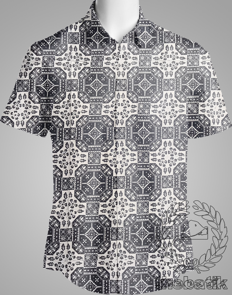 Bahan Baju Seragam Batik Cap Kelengan Monokrom Hitam Putih Modern 2 m