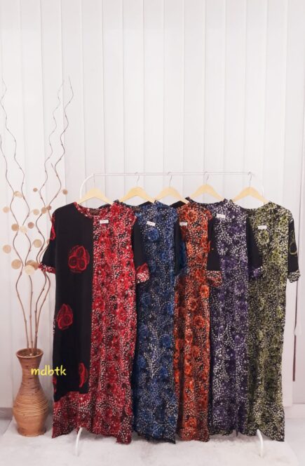 Baju Tidur Batik Long Dress Hansen Lengan Pendek Bahan Rayon Seri Warna