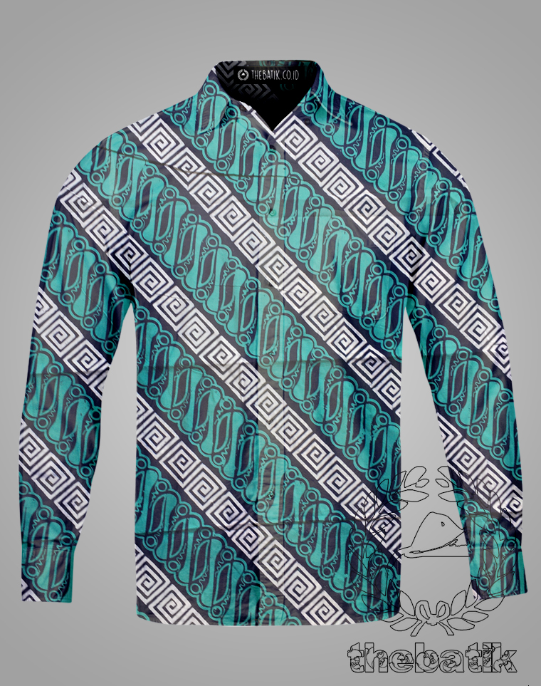 Kain Batik Cap Bahan Baju Kemeja Blouse Motif Parang Warna Tosca Turquoise