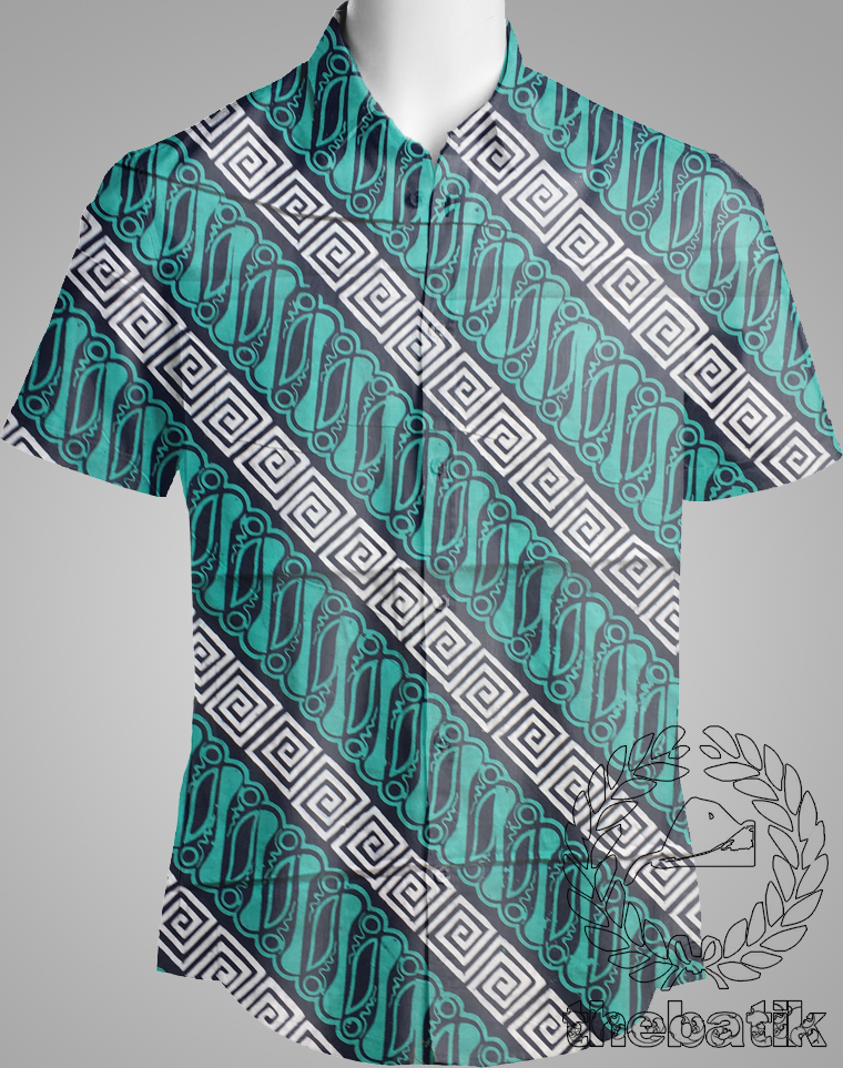 Kain Batik Cap Bahan Baju Kemeja Blouse Motif Parang Warna Tosca Turquoise