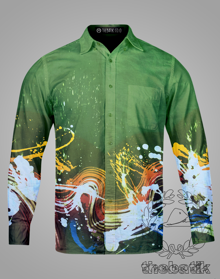 Kain Batik Lukis Abstrak Modern Motif Ciprat Kombinasi Polos Hijau