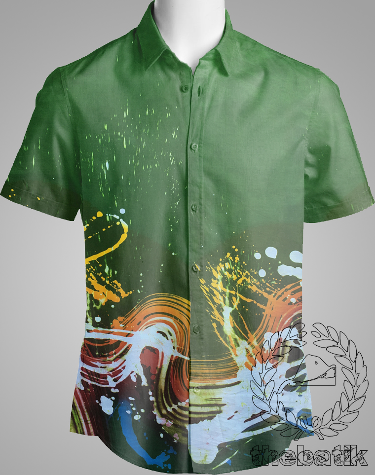 Kain Batik Lukis Abstrak Modern Motif Ciprat Kombinasi Polos Hijau
