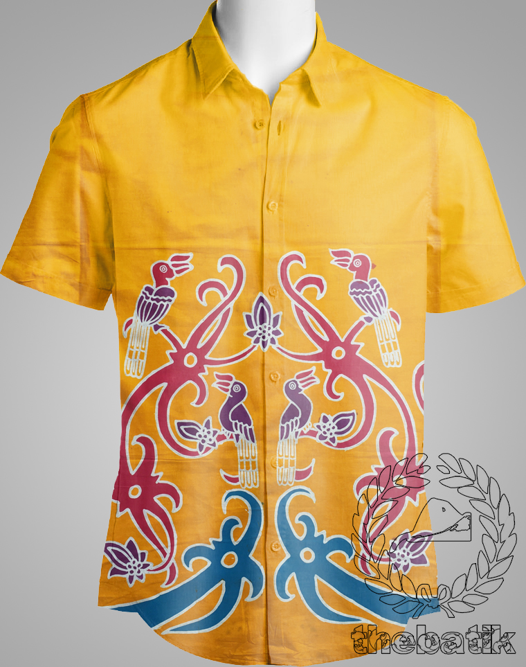 Kain Bahan Baju Batik Tulis Modern Motif Kalimantan Burung Enggang Warna Jingga