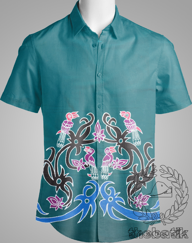 Kain Bahan Baju Batik Tulis Modern Motif Kalimantan Burung Enggang Warna Tosca