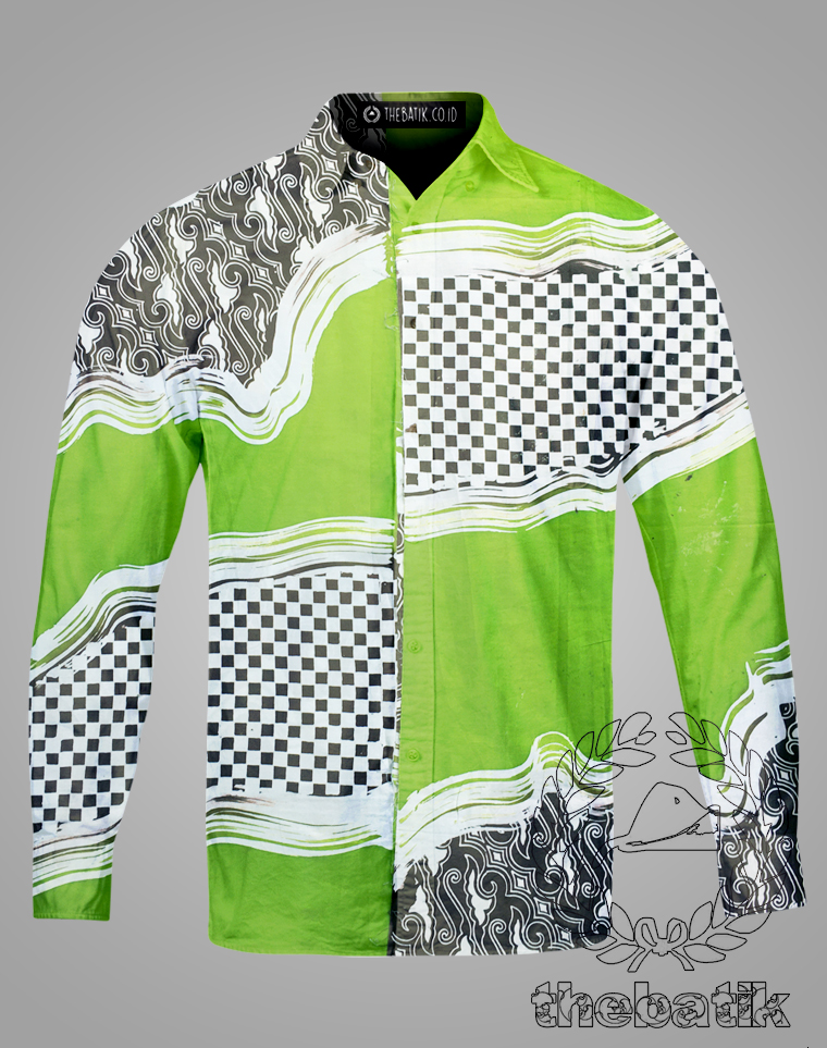 Kain Batik Lukis Modern Kombinasi Polos Hijau Bahan Kemeja Dress Blouse