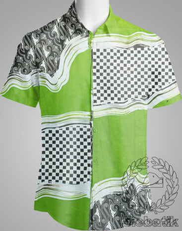Kain Batik Lukis Modern Kombinasi Polos Hijau Bahan Kemeja Dress Blouse