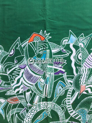 Kain Batik Tulis Modern Motif Ikan Kombinasi Polos Warna Hijau