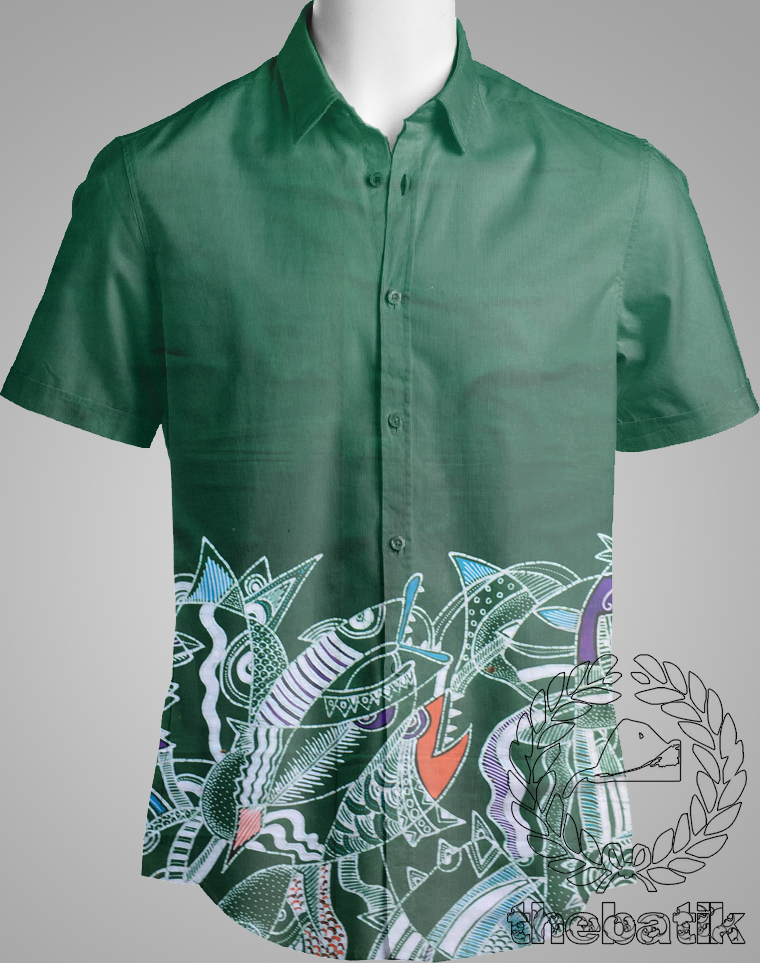 Kain Batik Tulis Modern Motif Ikan Kombinasi Polos Warna Hijau