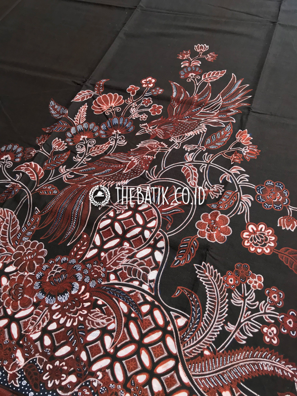 Kain Batik Tulis Bahan Kemeja Blouse Outer Motif Burung Latar Hitam