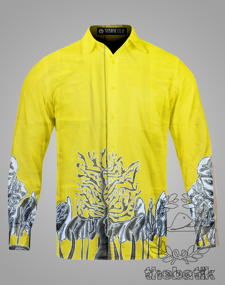 Kain Batik Tulis Modern Kontemporer Motif Floral Kombinasi Polos Kuning