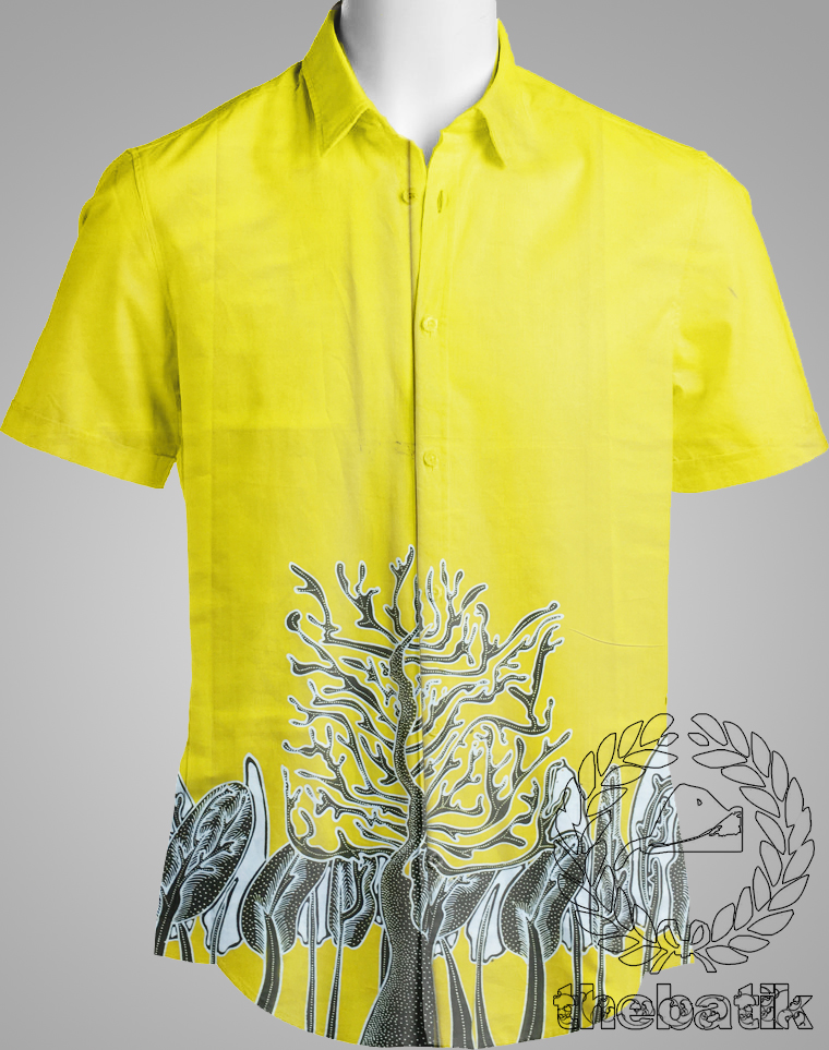 Kain Batik Tulis Modern Kontemporer Motif Floral Kombinasi Polos Kuning