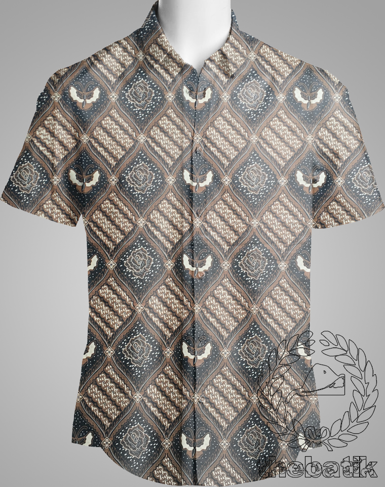 Kain Bahan Baju Kemeja Blouse Batik Solo Modern Motif Ceplok Kupu-Kupu