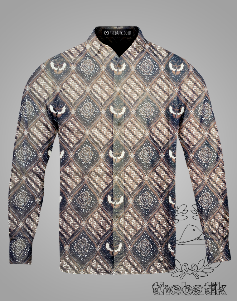 Kain Bahan Baju Kemeja Blouse Batik Solo Modern Motif Ceplok Kupu-Kupu