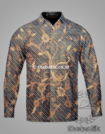 Kain Bahan Kemeja Batik Solo Motif Lereng Cendrawasih Latar Hitam Soga Genes