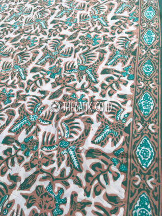 Kain Batik Seragam Primisima Motif Burung Lokcan Tosca Latar Putih untuk Seragam Kantor / Guru / Pernikahan / Keluarga