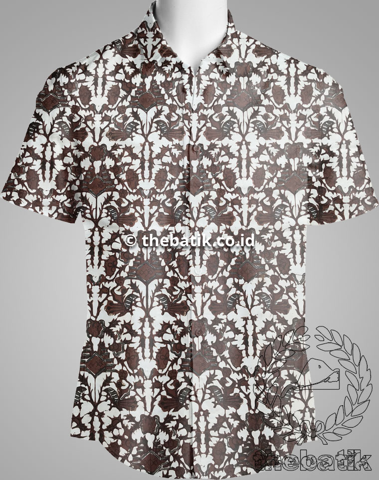 Kain Batik Seragam Motif Ceplok Gapura Sogan Latar Putih untuk Seragam Kantor / Guru / Pernikahan / Keluarga