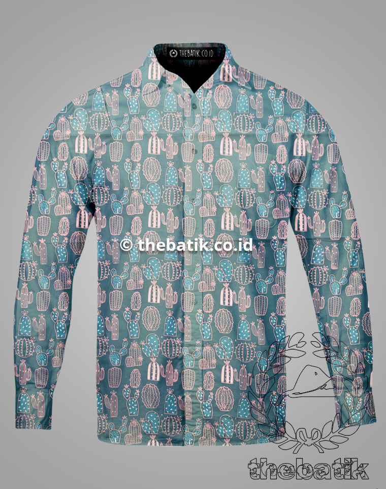 Kain Batik Seragam Primisima Motif Kaktus Hijau Toska Tosca untuk Seragam Kantor / Guru / Pernikahan / Keluarga