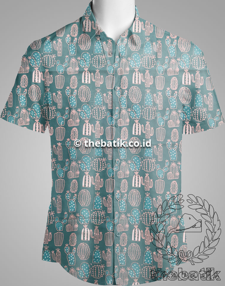 Kain Batik Seragam Primisima Motif Kaktus Hijau Toska Tosca untuk Seragam Kantor / Guru / Pernikahan / Keluarga