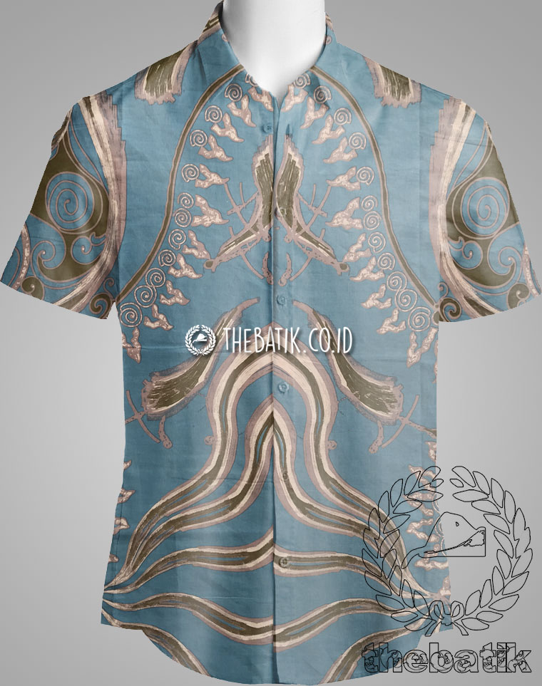 Kain Bahan Seragam Batik Motif Abstrak Biru Muda Ukuran 2.4 m