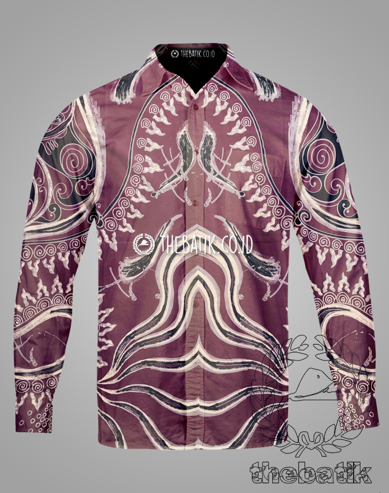 Bahan Kain Seragam Batik Motif Abstrak Marun Merah Hati Ukuran 2.4 m