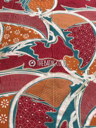 Bahan Kain Seragam Batik Abstrak Merah Toska Kombinasi Ukuran 2.4 m