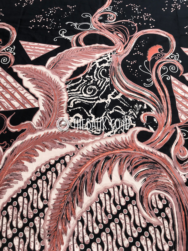 Bahan Kain Seragam Batik Lukis Abstrak Hitam Merah Kombinasi Ukuran 2.4 m