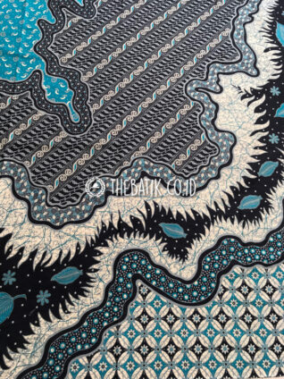Bahan Kain Seragam Batik Modern Motif Kombinasi Hitam Biru Ukuran 2.4 m