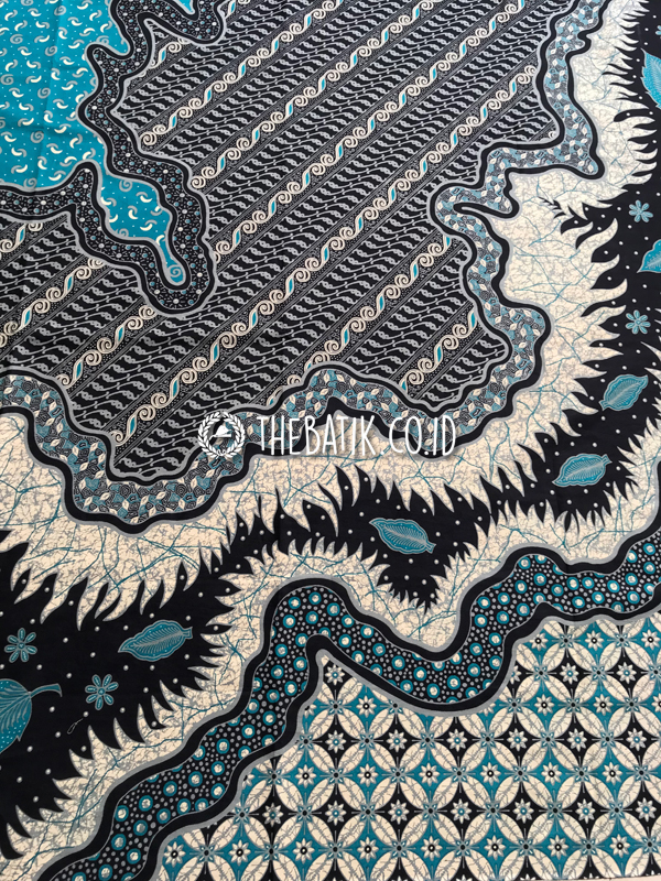 Bahan Kain Seragam Batik Modern Motif Kombinasi Hitam Biru Ukuran 2.4 m