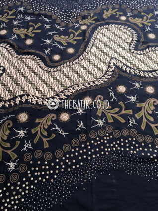 Bahan Kain Seragam Batik Modern Motif Kombinasi Hitam Hijau Daun Ukuran 2.4 m