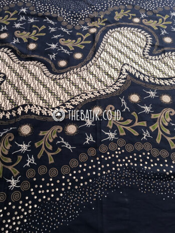Bahan Kain Seragam Batik Modern Motif Kombinasi Hitam Hijau Daun Ukuran 2.4 m