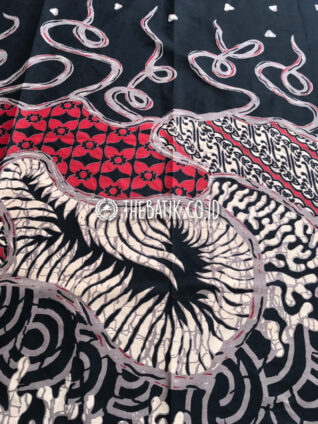Bahan Kain Seragam Batik Modern Hitam Merah Putih Ukuran 2.4 m