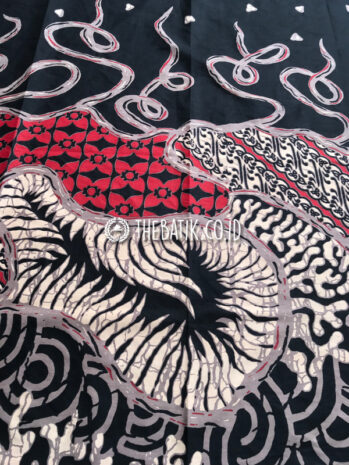 Bahan Kain Seragam Batik Modern Hitam Merah Putih Ukuran 2.4 m