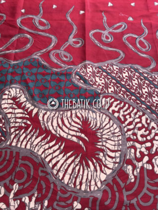 Bahan Kain Seragam Batik Modern Motif Kombinasi Warna Merah Ukuran 2.4 m
