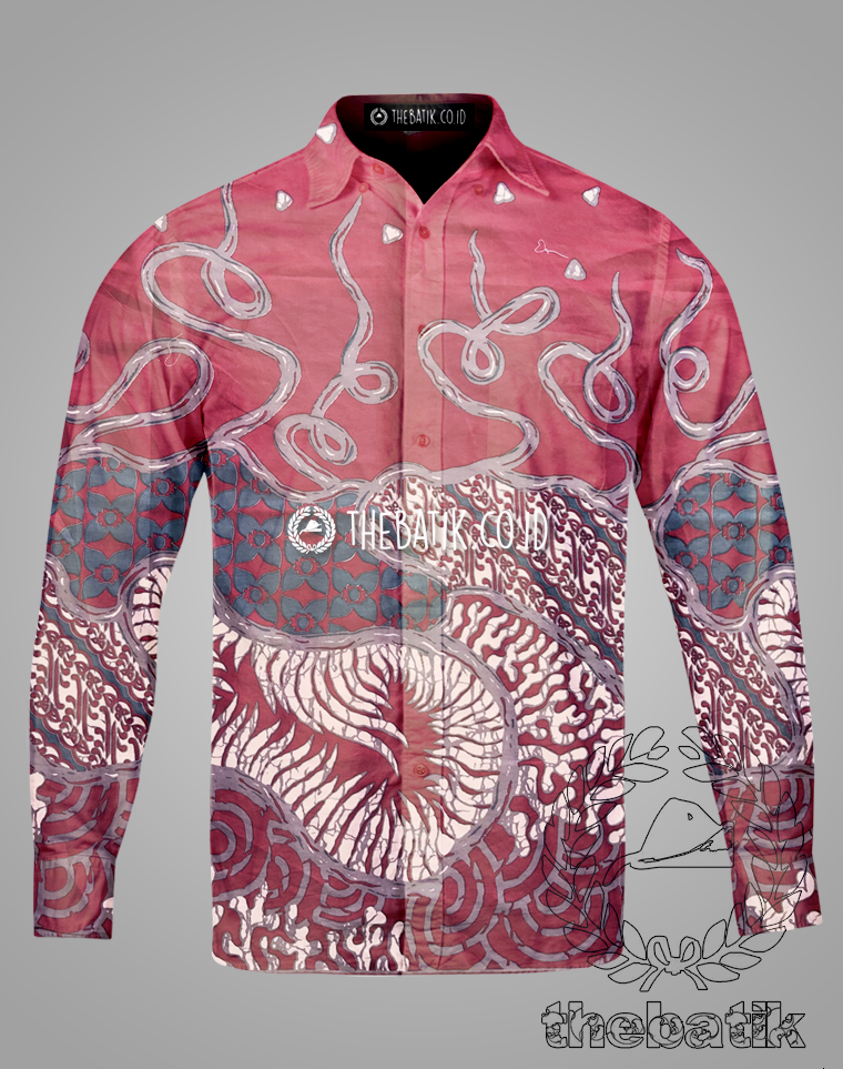 Bahan Kain Seragam Batik Modern Motif Kombinasi Warna Merah Ukuran 2.4 m