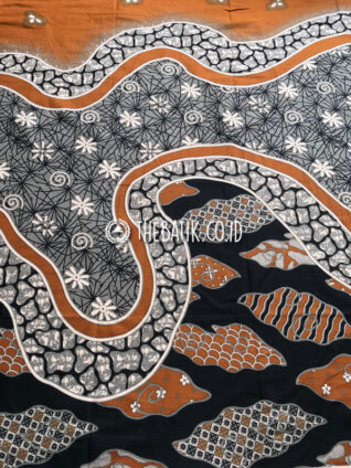 Bahan Kain Seragam Batik Modern Motif Kombinasi Orange Abu-Abu Ukuran 2.4 m