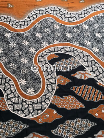Bahan Kain Seragam Batik Modern Motif Kombinasi Orange Abu-Abu Ukuran 2.4 m