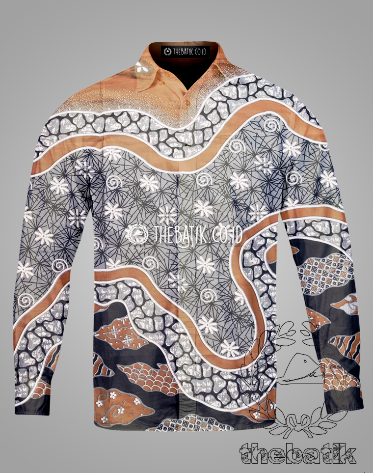 Bahan Kain Seragam Batik Modern Motif Kombinasi Orange Abu-Abu Ukuran 2.4 m